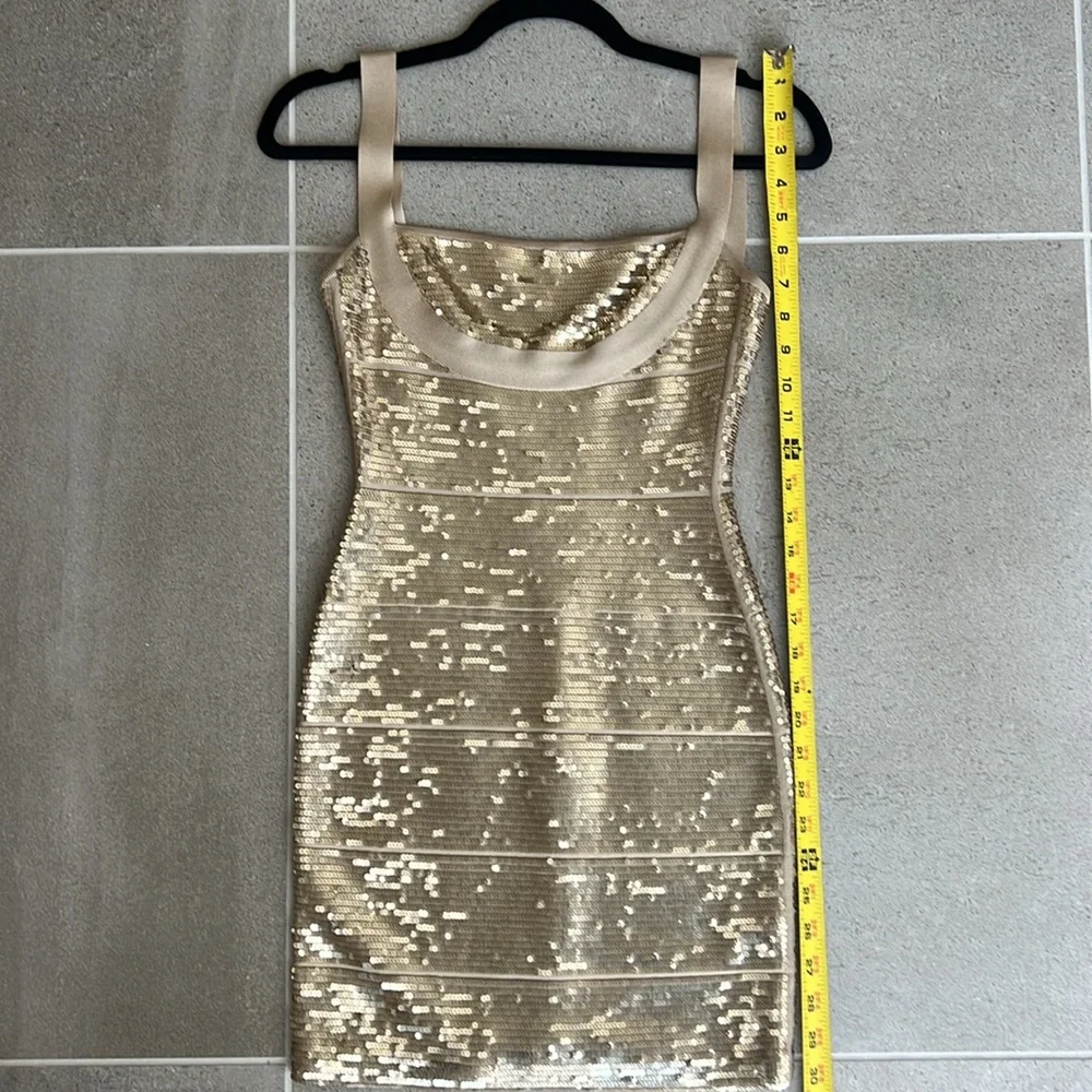 COPY - Herve Leger Antique Gold Sequin Bodycon Dress - Picture 5 of 5